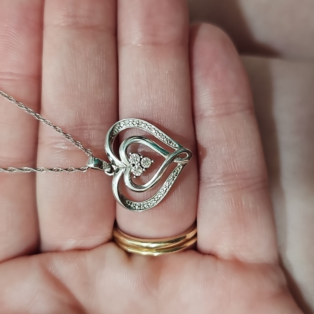 Kay Jewelers Silver Heart Necklace with Diamond Accent